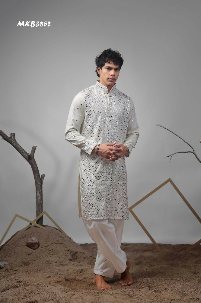 Off White Viscose Heavy Embroidery Work Kurta Set - Mahotsav | Grocsy