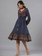 Juniper Women Navy Blue Georgette Printed Midi Dress | Grocsy