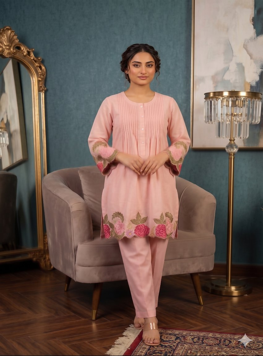 Teeya Creation Women's Lavender Embroidered Kurti Set | Grocsy