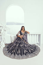 Eilara Appealing Dark Gray Net With Embroidered And Thread Zari Sequence Party Wear Lehenga Choli | Grocsy
