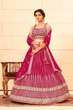 Pink Faux Georgette Embroidery sequence work Lehenga Choli with Dupatta - Dhvani | Grocsy
