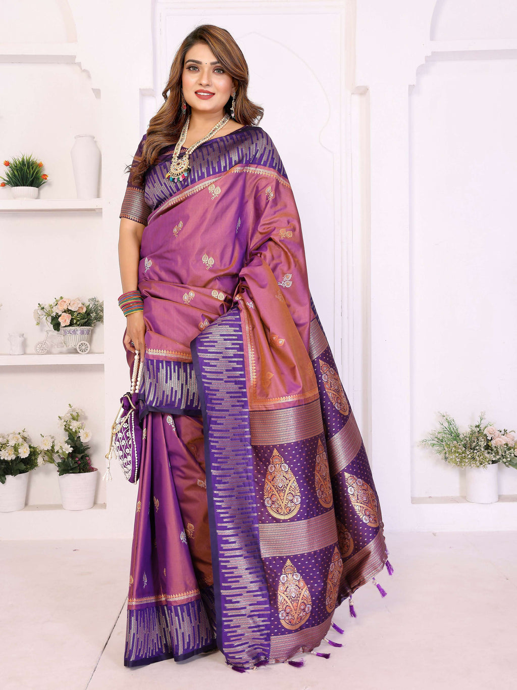 Aastha Fashion Purple South Soft Silk Zari Weaving Saree | Grocsy