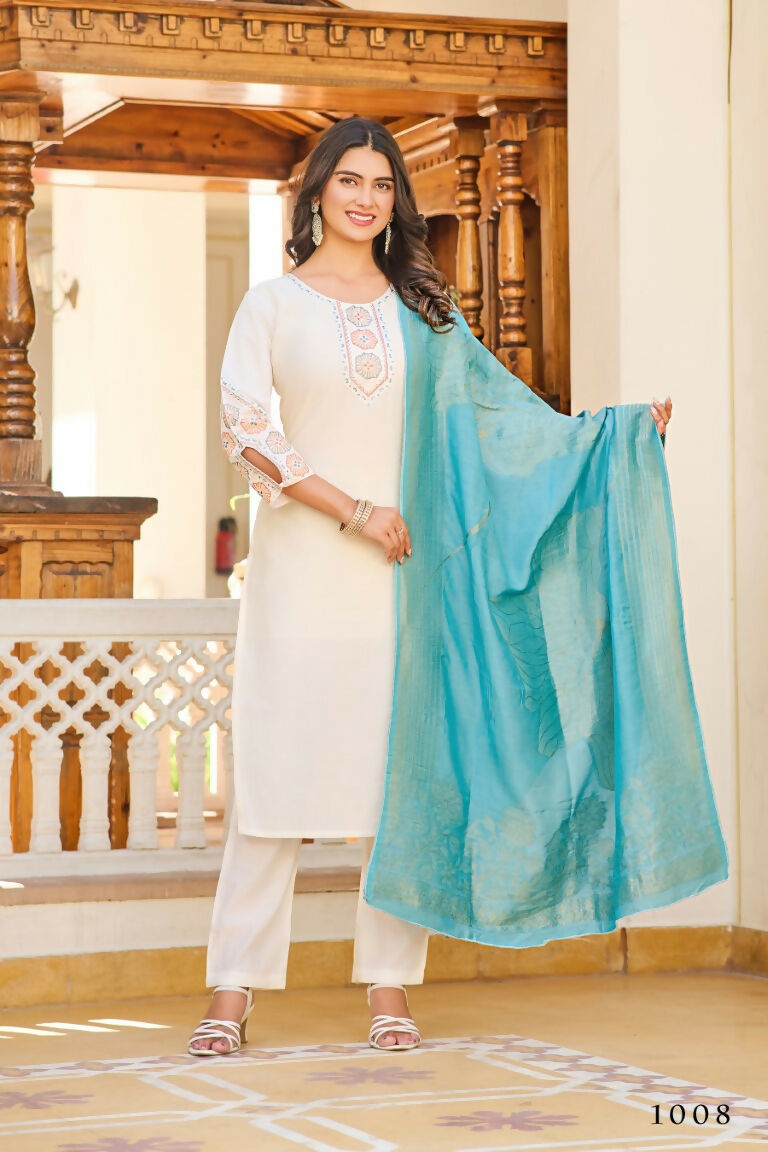 Festive Wear Ethnic White vetigun Stitched Suit With Dupatta - Nisha | Grocsy