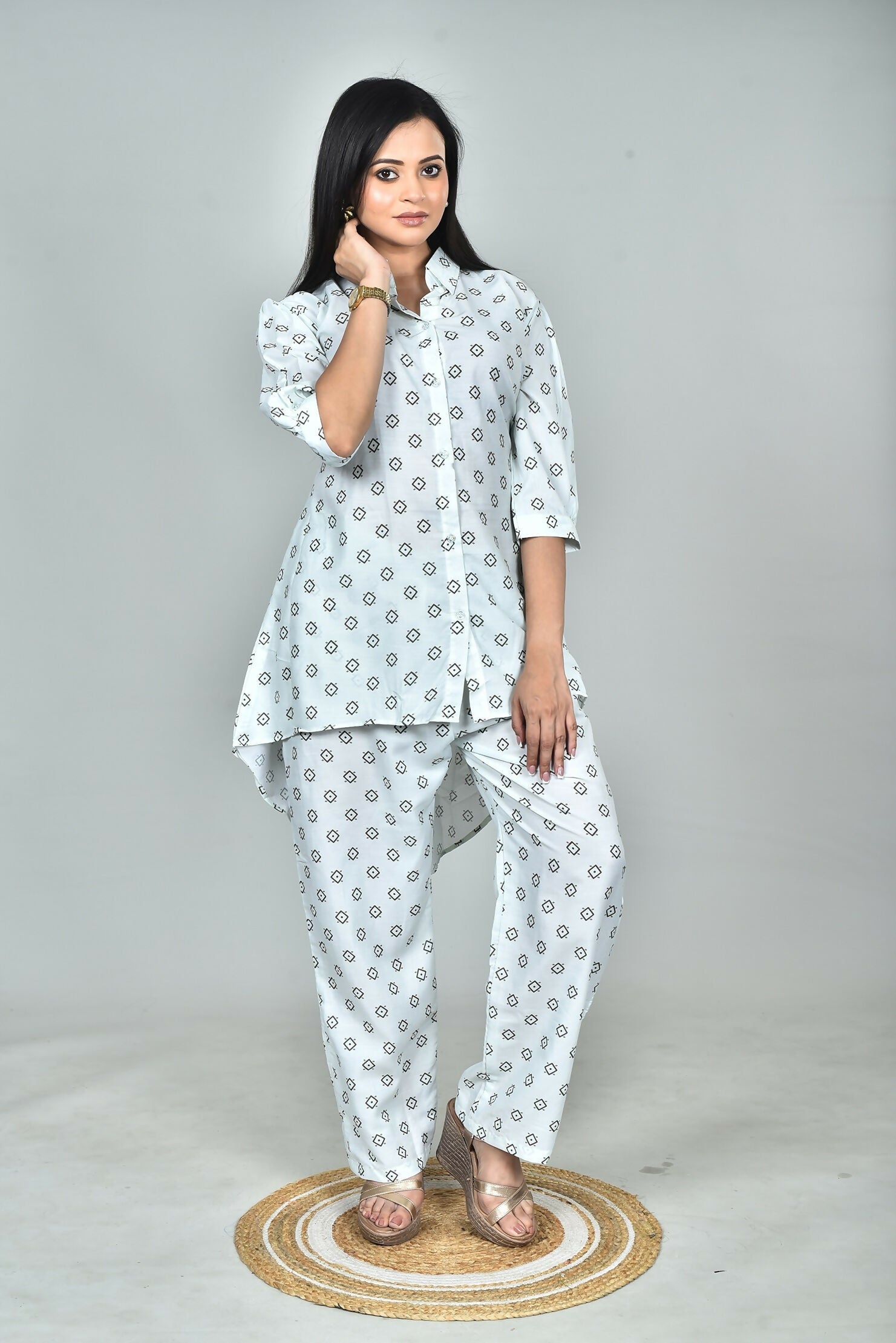 Morchari Digital Print Semi Muslin Co-Ord Set Top & Trouser-Multicolor | Grocsy