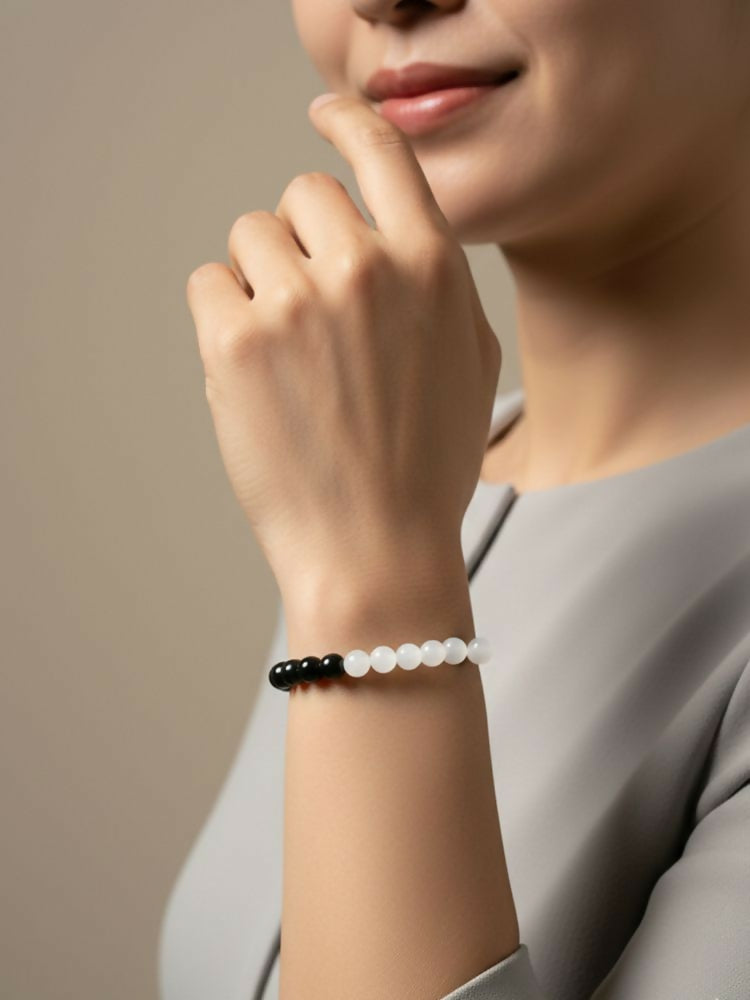 NVR Black & White Crystal Beaded Bracelet for Men & Women | Grocsy