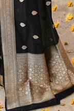Joban Fashion Black Pure Katan Pure Handloom Banarasi Silk Saree | Grocsy