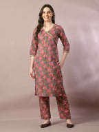 Myshka Women's Multi Printed Cotton Straight Party Kurta Set | Grocsy