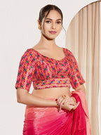 Joban Fashion Pink Jacquard Padded Blouse With Round Neck Elbow Sleeves | Grocsy