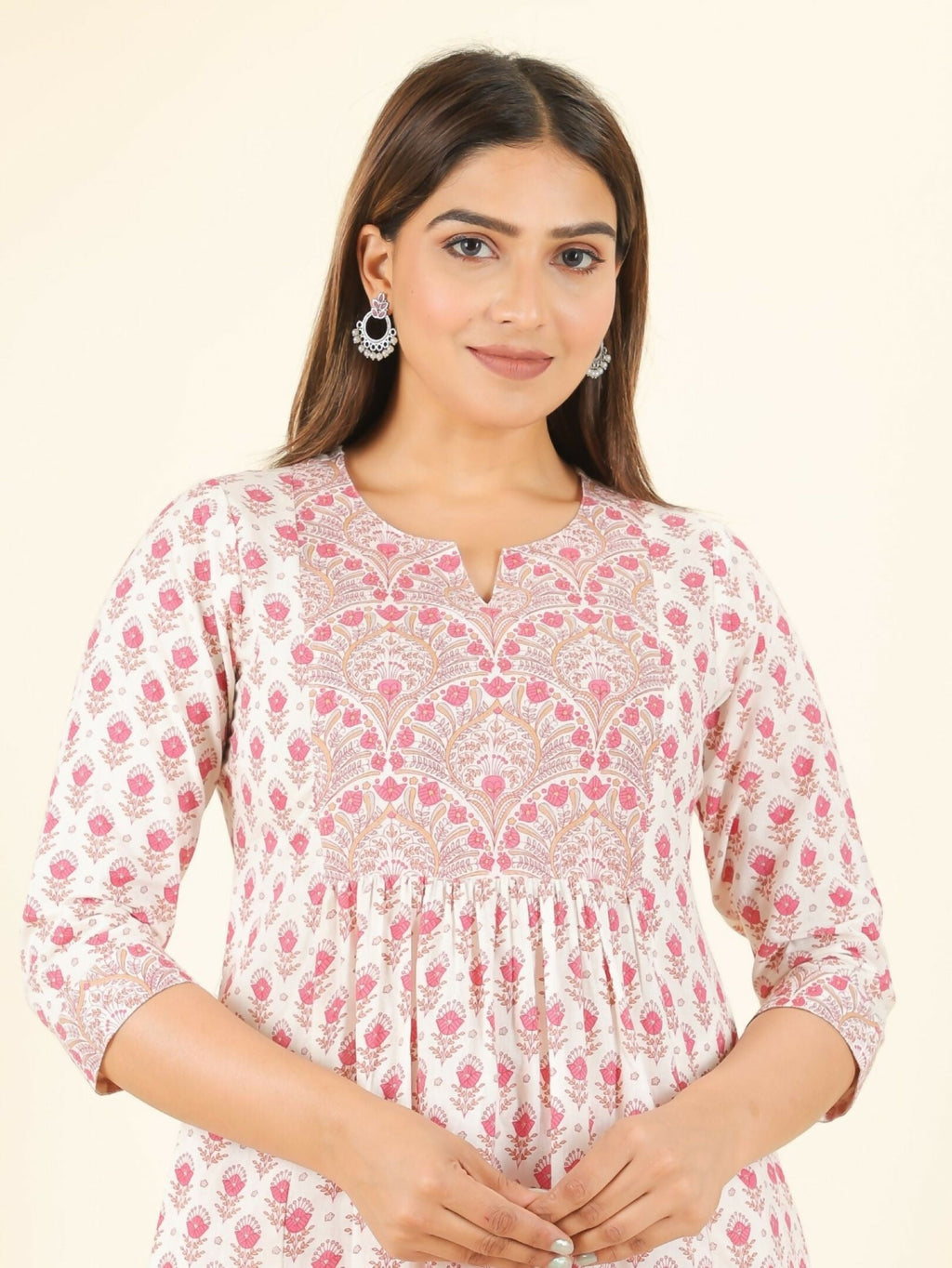 Aramya White Soft Cotton Floral Print Panelled Kurta Set for Women | Grocsy