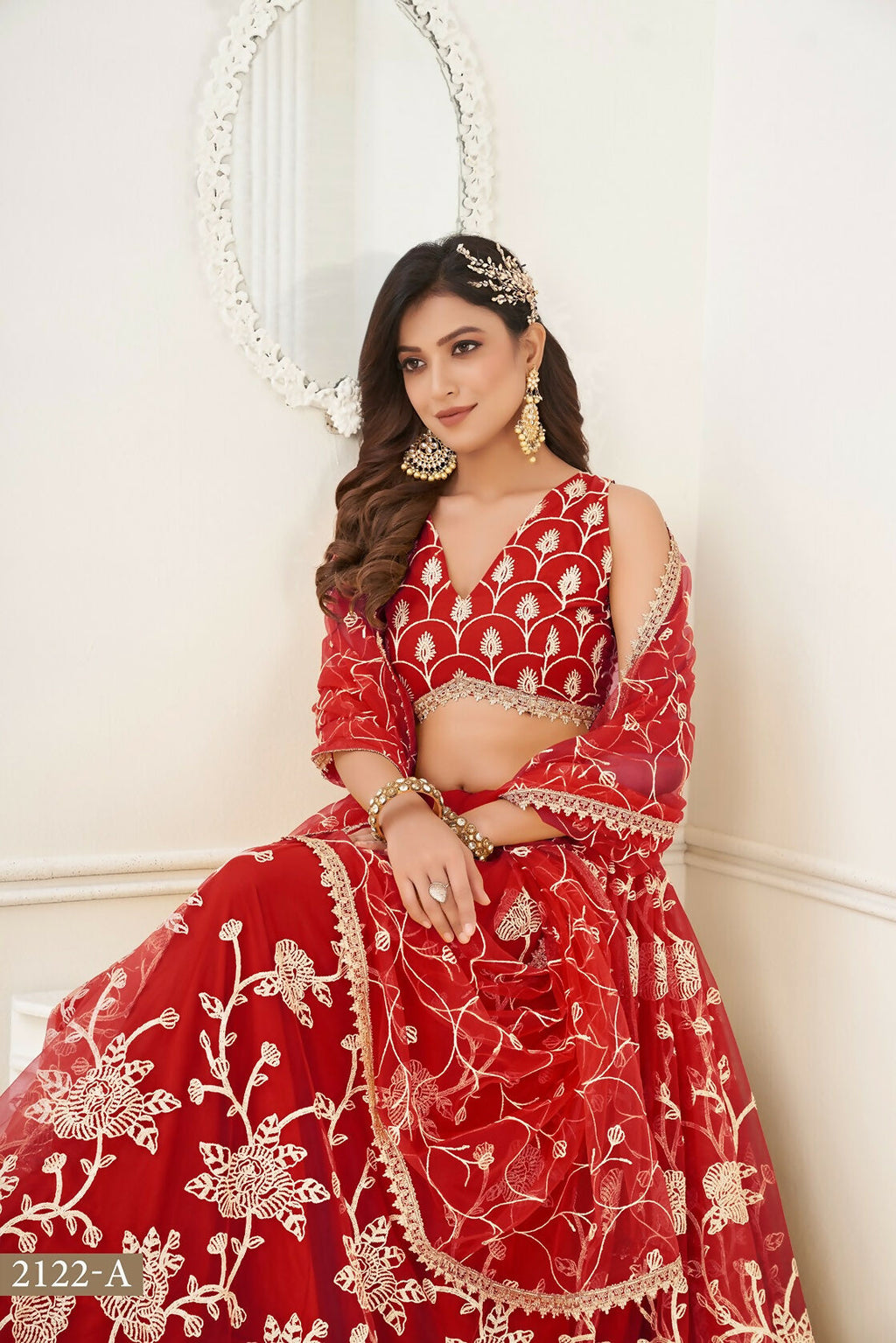 Eilara Women'S Red Butterfly Net With Sequins And Embroidery Work Lehenga Choli For Wedding | Grocsy