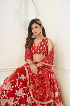 Eilara Women'S Red Butterfly Net With Sequins And Embroidery Work Lehenga Choli For Wedding | Grocsy