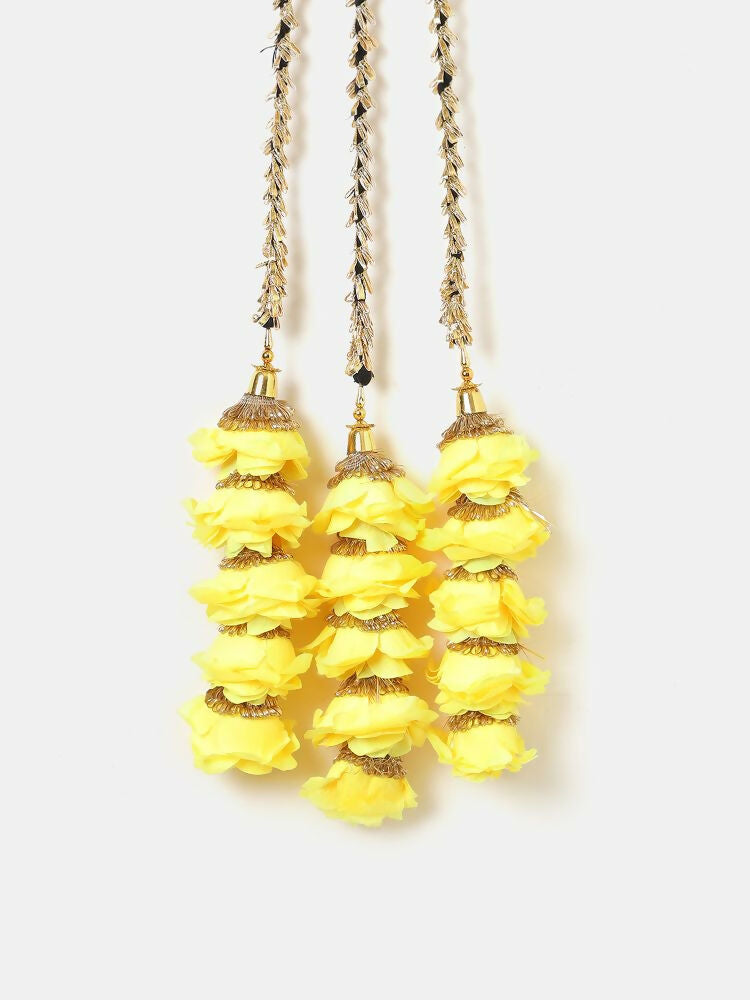 Ruby Raang Gold Gota Pati Work And Yellow Rosses With Black Thread & Golden Stones | Grocsy