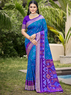 Shree Shyam Fashion Pochampalli Silk Blue Saree | Grocsy