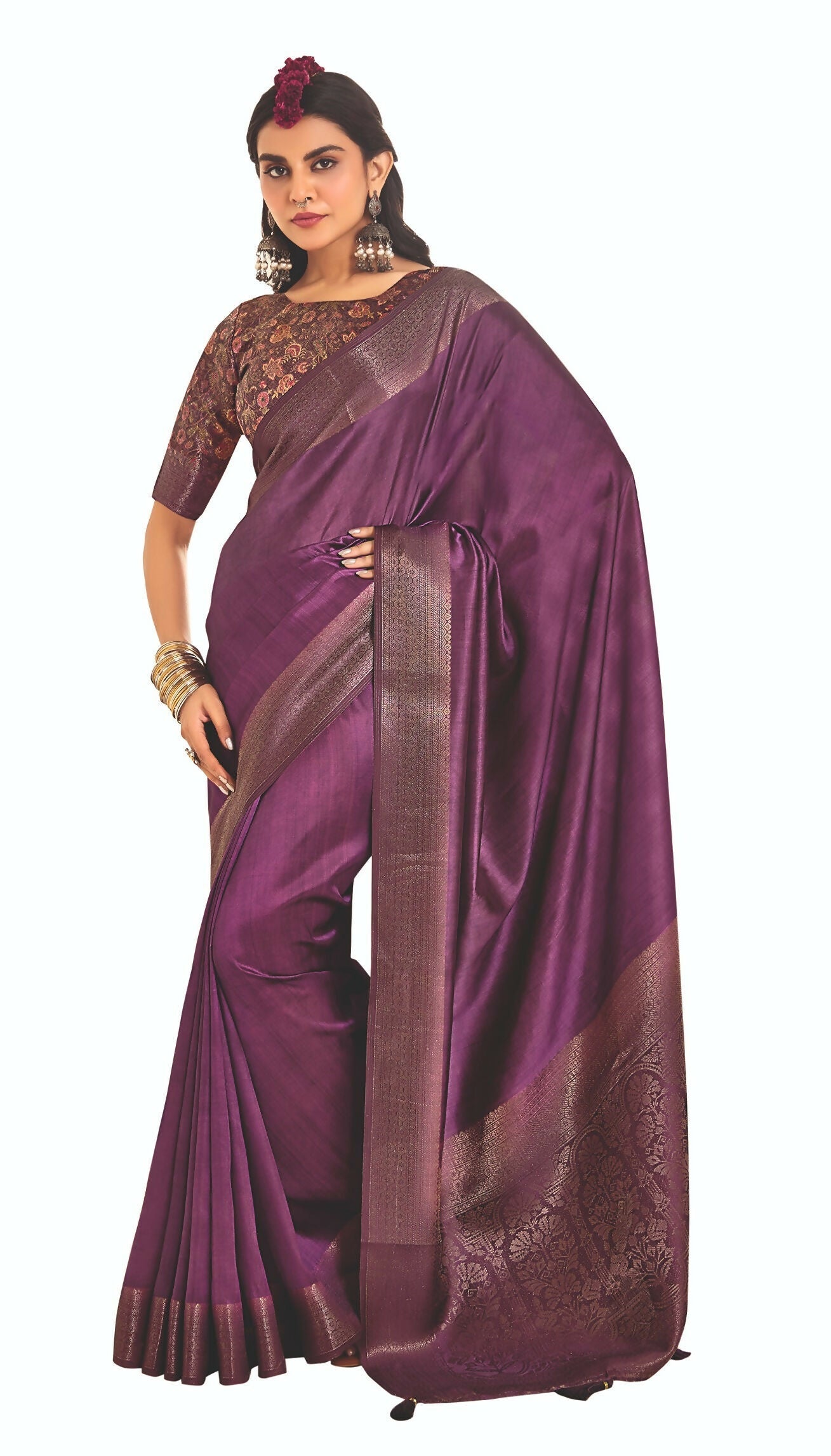 Joban Fashion Satin Silk With Zari Border Purple Colored Designer Pallu Saree | Grocsy