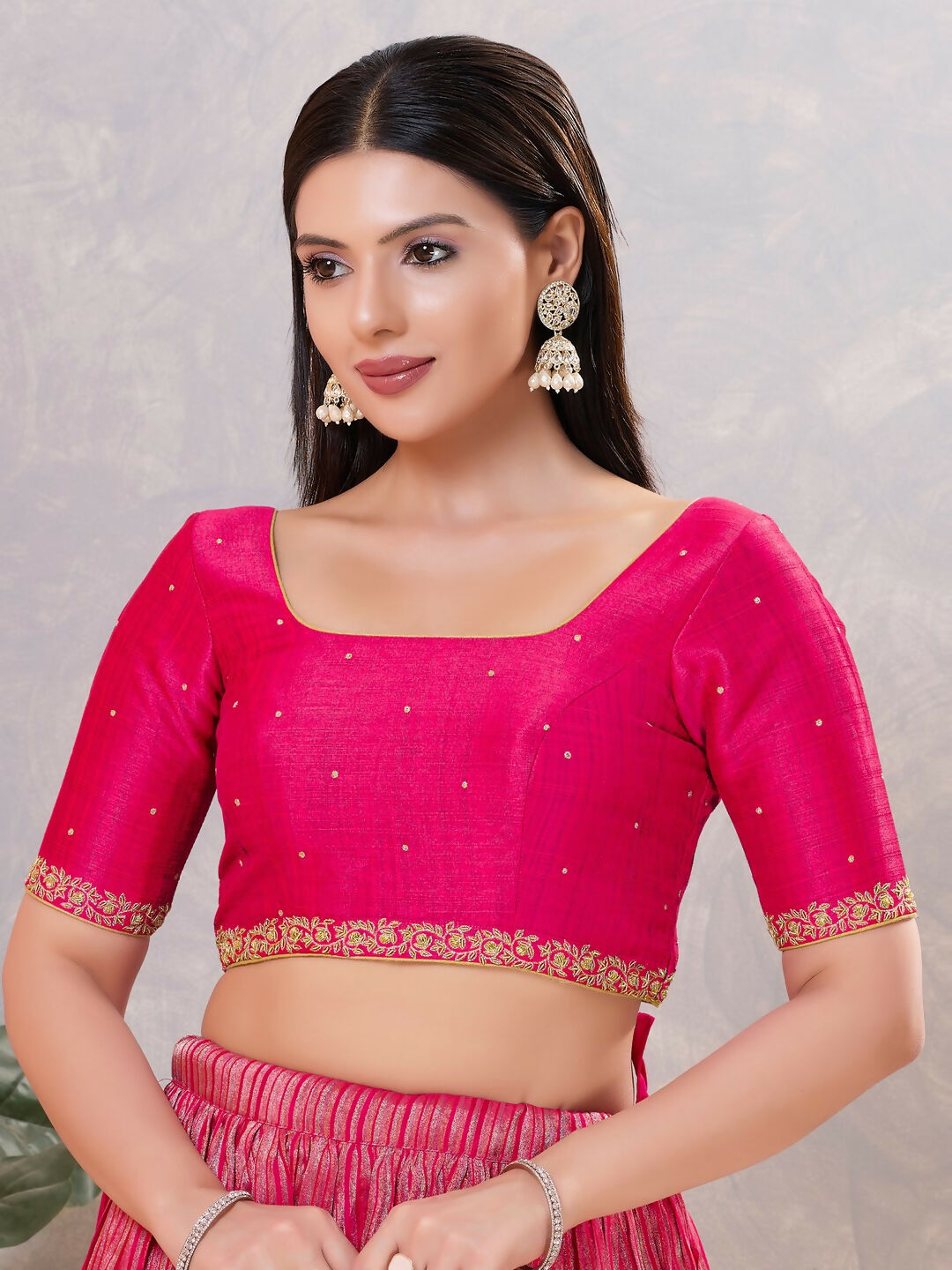 Joban Fashion Women Silk Dark Pink Stitched Blouse | Grocsy