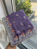 Teeya Creation New Trendy Stylish Party Wear Silk Saree-Lavender | Grocsy