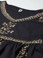 Yufta Women Black Printed Kurta with Sharara & With Dupatta | Grocsy