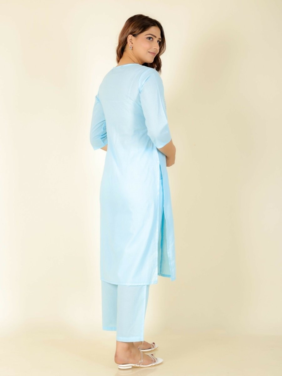 Aramya Panelled Soft Cotton Solid Women's Kurta - Blue | Grocsy