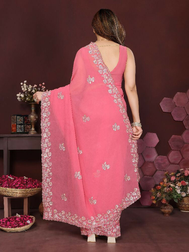 PR Fashion Gajari Georgette Embroidery Work With Embroidery Work Blouse Saree | Grocsy