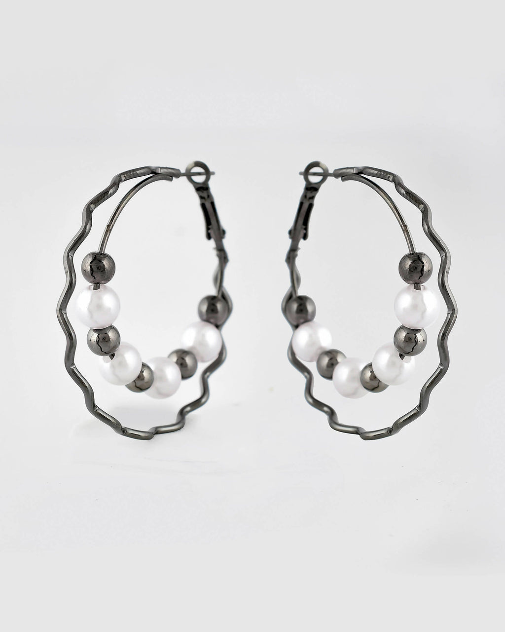 VOJ Women Rhodium-Plated Pearl Stainless Steel Hoop Earrings | Grocsy