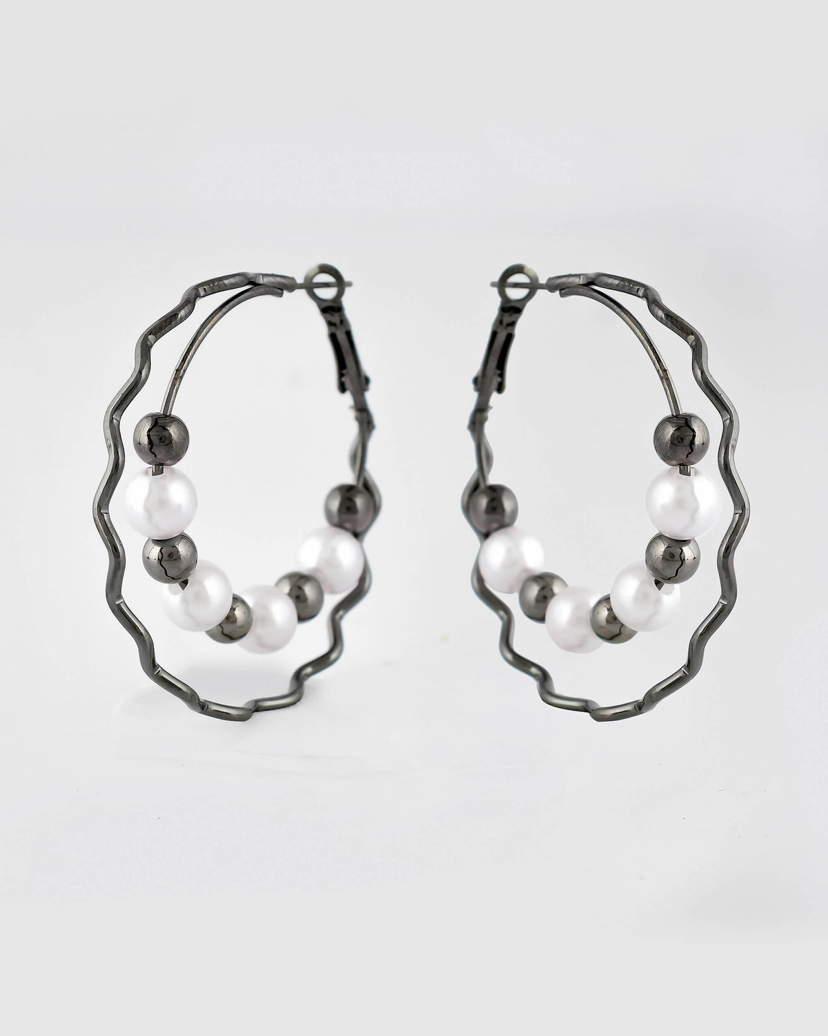 VOJ Women Rhodium-Plated Pearl Stainless Steel Hoop Earrings | Grocsy