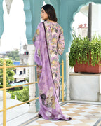 Vaasva Women's Purple Tissue Gota Embroidered Suit Set With Solid Pant And Embroidered Dupatta | Grocsy