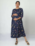 Manet Three Fourth Maternity Dress Floral Print With Concealed Zipper Nursing Access - Navy Blue | Grocsy