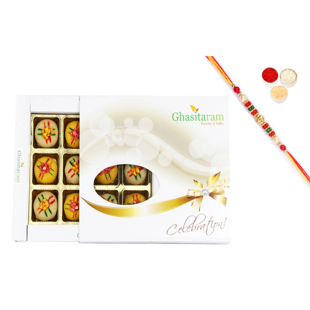 Ghasitaram Assorted Mawa Peda With Pearl Beads Rakhi | Grocsy