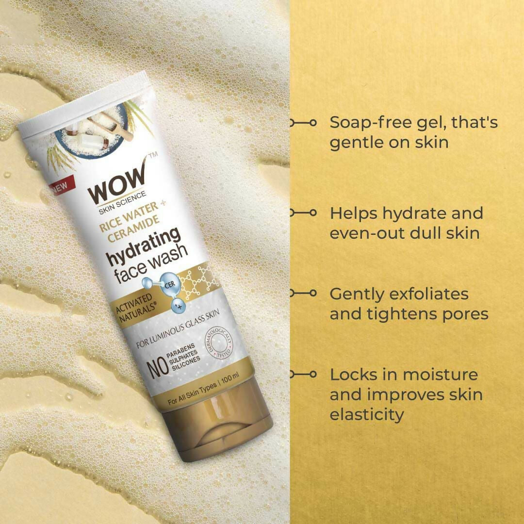 WOW Skin Science Rice Water & Ceramide Hydrating Face Wash, Brightens Skin, Tightens Pores | Grocsy