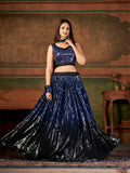 Wedding Designer Navy Blue Nylon Georgette Readymadelehenga Choli - Anbazaar | Grocsy