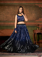 Wedding Designer Navy Blue Nylon Georgette Readymadelehenga Choli - Anbazaar | Grocsy