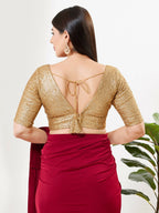 Joban Fashion Gold Silk Padded Blouse With V Neck Elbow Sleeves | Grocsy