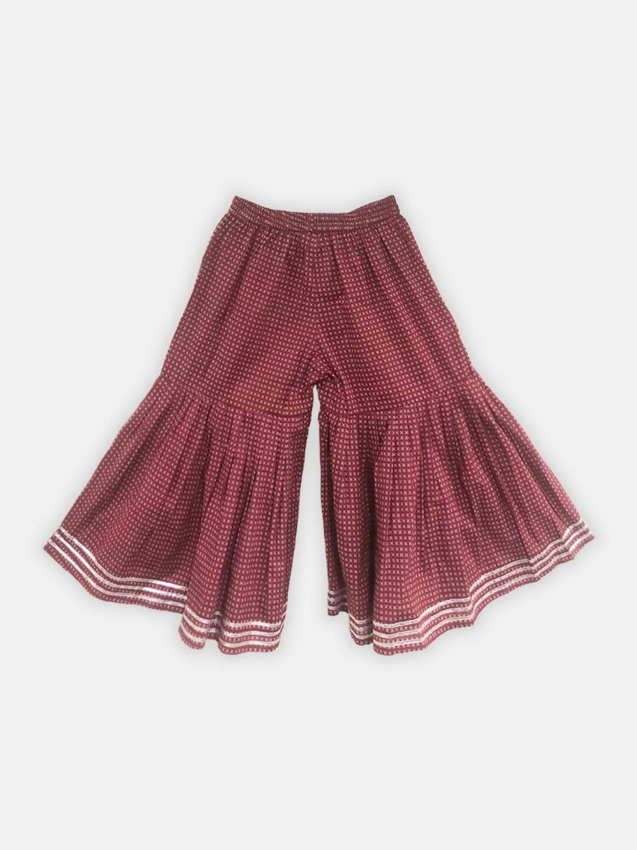 Ahalyaa Maroon Pure Cotton Digital Printed Kids Kurta Sharara Set For Girls | Grocsy