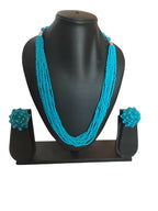 Inhanns Bloom Handmade Beaded Necklace With Earrings - 12 Layers - Skey Blue Necklace Set | Grocsy