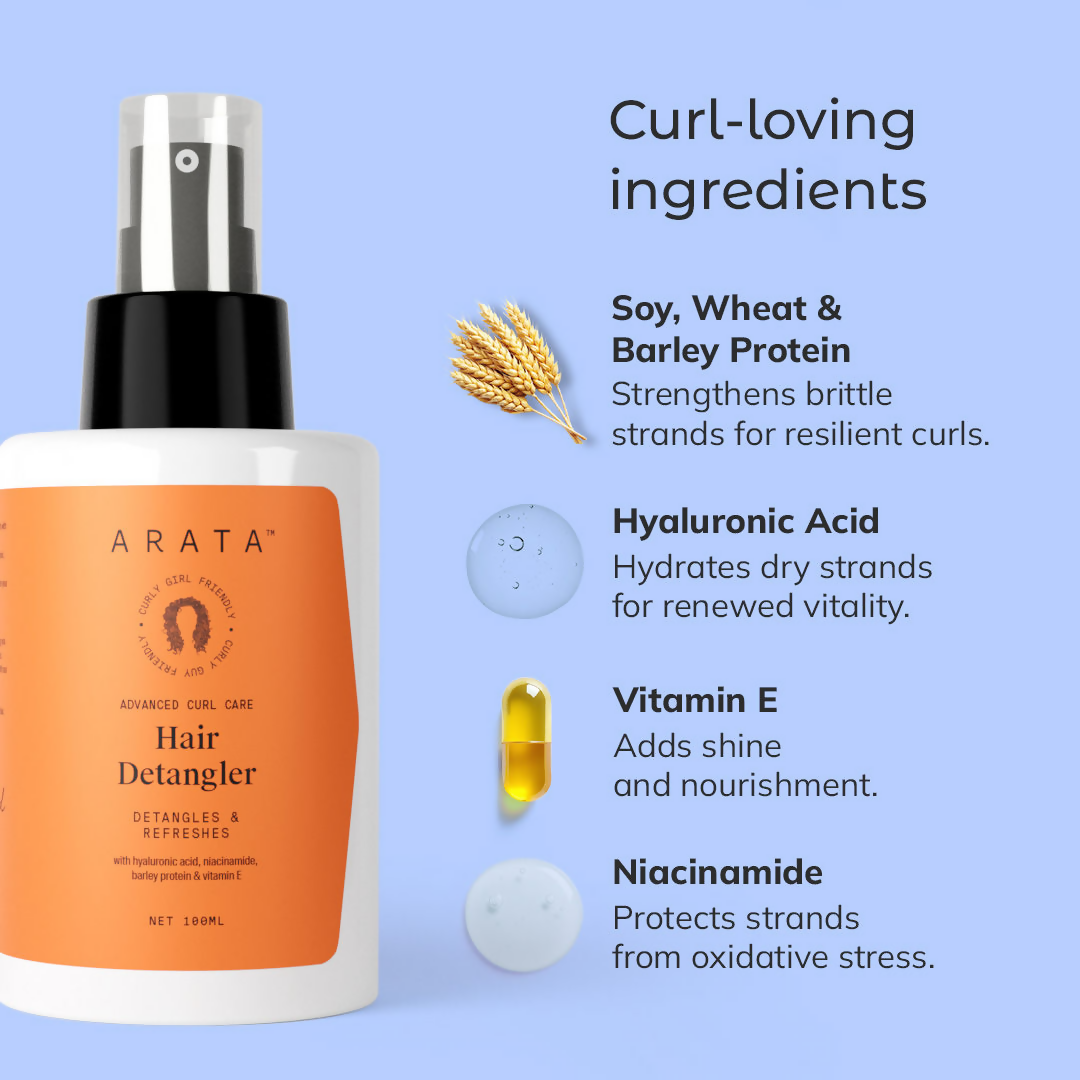 Arata Curl Hair Detangler With Hyaluronic Acid, Niacinamide - Detangles & Strengthens Curls | Grocsy