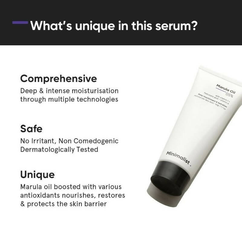 Minimalist 5% Marula Oil Moisturizer With Hyaluronic Acid & Vitamin F & E | Grocsy