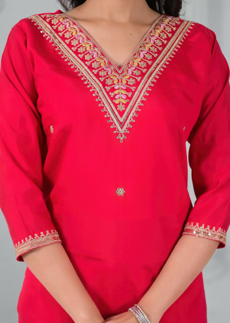 Ethnic Festive Wear Chanderi Red Stitched Suit With Dupatta - Tanisha | Grocsy