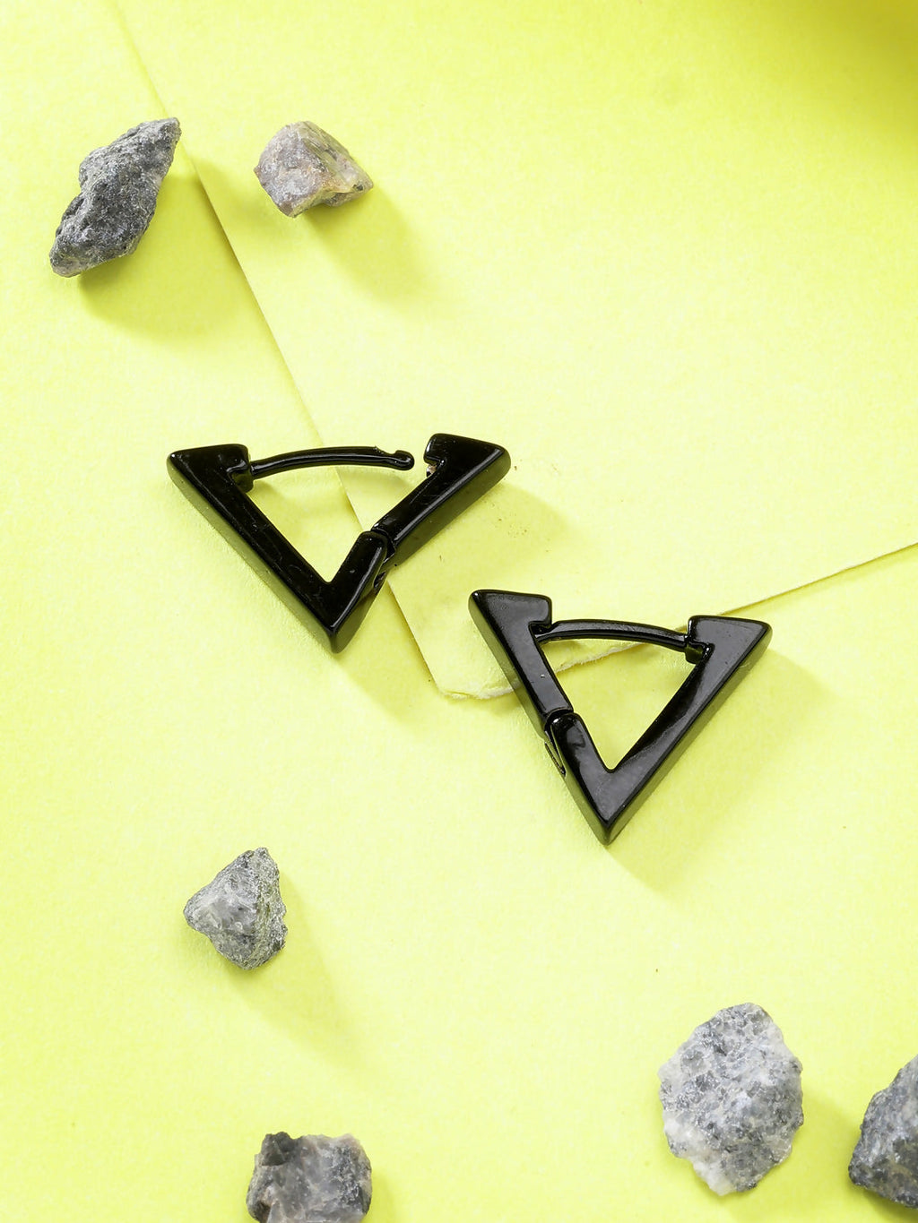 NVR Men's Black Rhodium-Plated Geometric Shape Stainless Steel Studs Earring | Grocsy