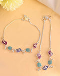 VOJ Set of 2 Silver Plated Designer Multi Color Anklet | Grocsy