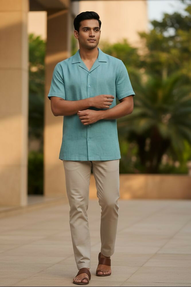 Seaform — Sea Green Linen Shirt by Hilo Design | Grocsy