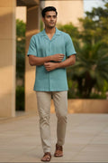 Seaform — Sea Green Linen Shirt by Hilo Design | Grocsy