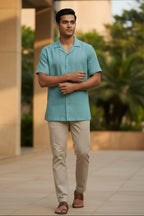 Seaform — Sea Green Linen Shirt by Hilo Design | Grocsy