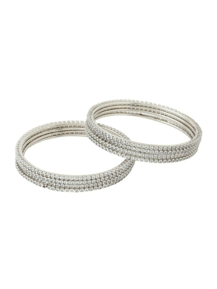 NVR Women Set of 8 American Diamond Silver Plated Bangles