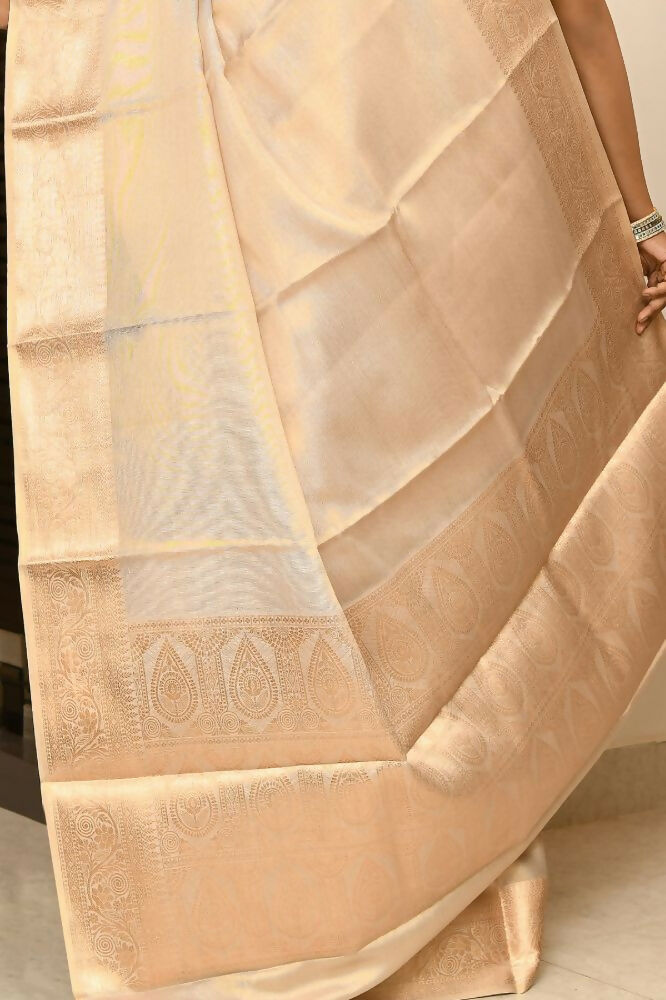 Joban Fashion Cream Saree Soft Tissue Plane | Grocsy