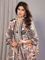 Joban Fashion Women Cream Linen Printed Stitched Kurta Set | Grocsy