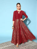 Ahalyaa Women Beautiful Maroon Crepe Brocade Ethnic Dress | Grocsy
