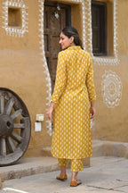 Aayaa Pure Muslin printed Kurti & Pant - Mustard yellow | Grocsy