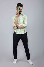 Miravan Men's Premium Green and White Slim Fit Tie Dye Cotton Shirt | Grocsy