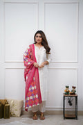 The52 Off White Beautiful Embroidered Viscose Chanderi Fabric Straight Kurta Pant with Dupatta Set | Grocsy