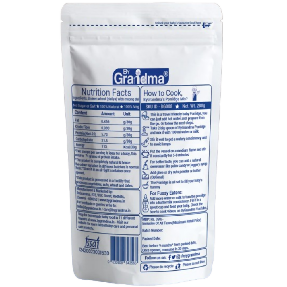 By Grandma Sprouted Cereal Instant Kichidi - Mix-Broken Wheat And Moong Dal | Grocsy